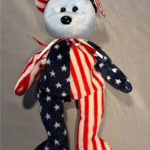 Ty Beanie Baby Spangle Blue Head Bear Patriotic Strips & Stars 1999